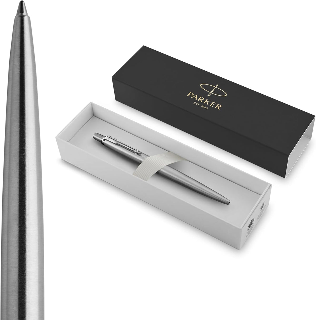 Parker Jotter Stainless Steel with Chrome Trim Ballpoint Pen Gift Set – Premium Blue Ballpoint Pen with Luxury Presentation Box - GT  Silver