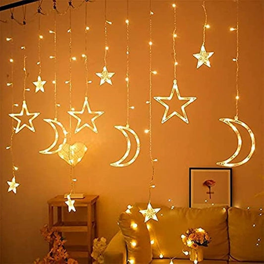 Ramadan Led string lights stars shaped and moon curtain decorative lights 4M with remote