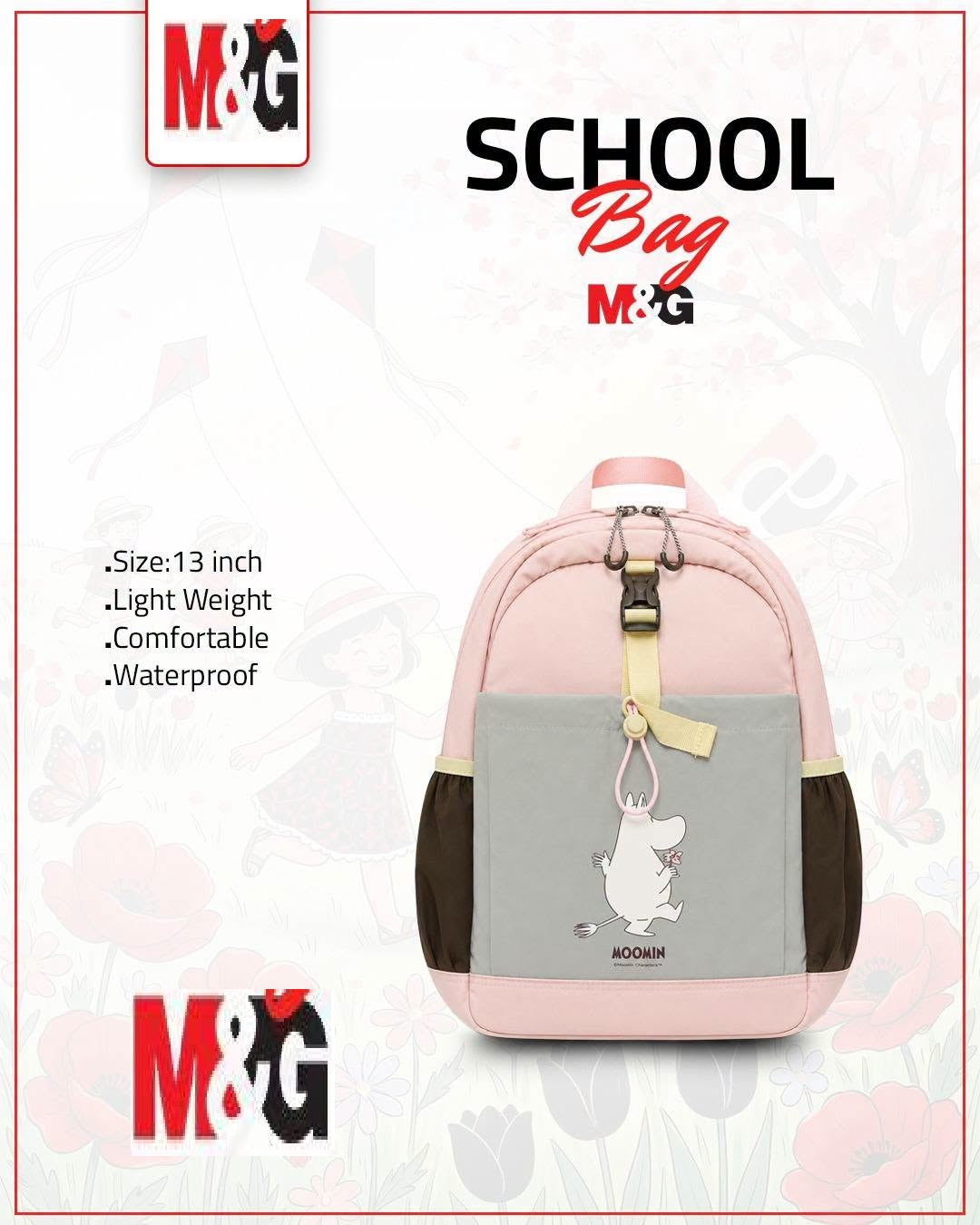 M&G Chenguang 13-Inch Kids School Backpack – Moomin Design, Lightweight & Waterproof School Bag - No: ABB904V837