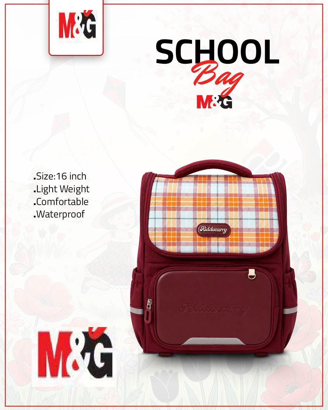 M&G Chenguang 16-Inch School Backpack for Girls – Lightweight Waterproof Kids School Bag - No:ABB904V9WA