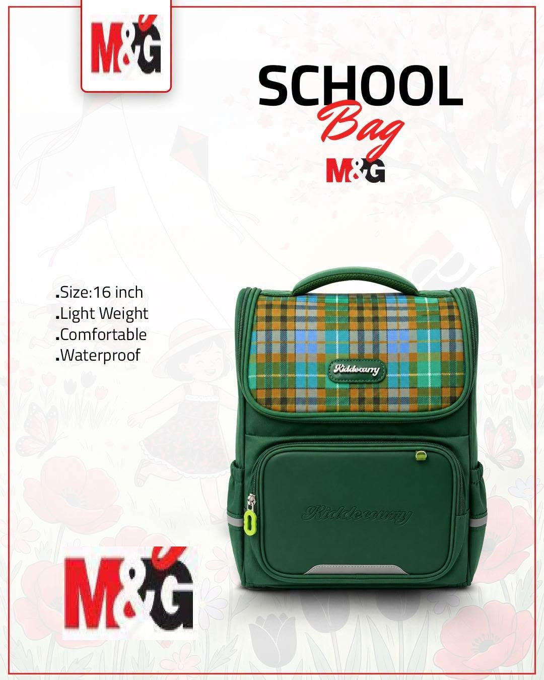 M&G Chenguang 16-Inch School Backpack for Girls – Lightweight Waterproof Kids School Bag - No:ABB904V9WA