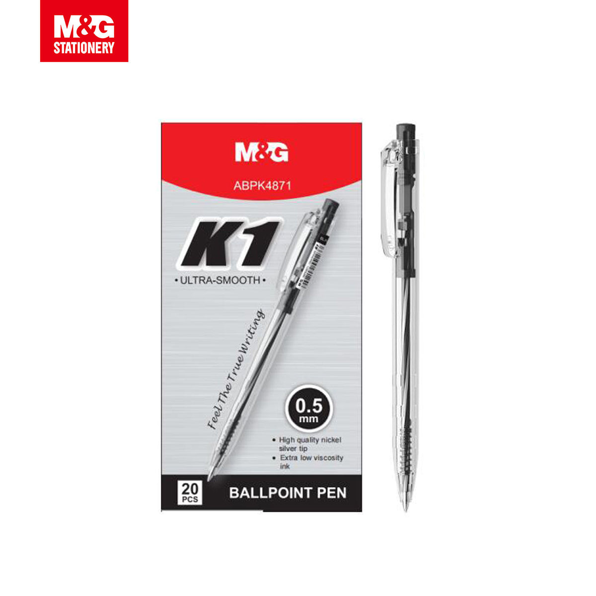 M&G Chenguang K1 Ultra-Smooth Ballpoint Pen 0.5mm – Black, Blue & Red Ink – 1pcs - No: ABPK4871