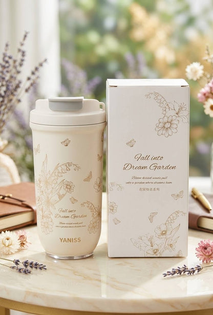 YANIS3 Vacuum Insulated Travel Tumbler – 600ml | Double Wall Stainless Steel Thermal Mug with Flip Lid | Dream Garden Collection