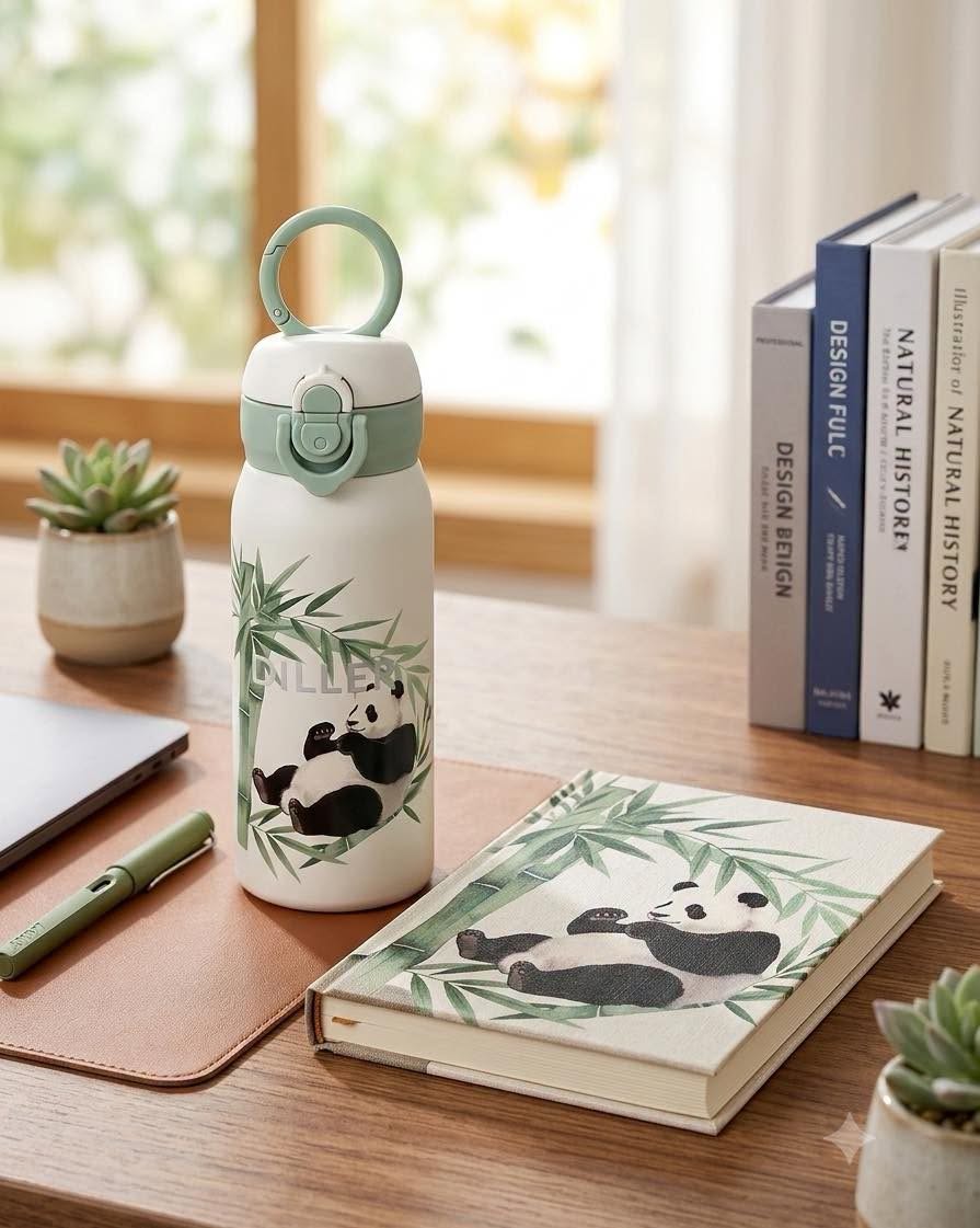 DILLER Panda Vacuum Insulated Water Bottle 280ml – Stainless Steel Thermal Flask with One-Touch Lock Lid