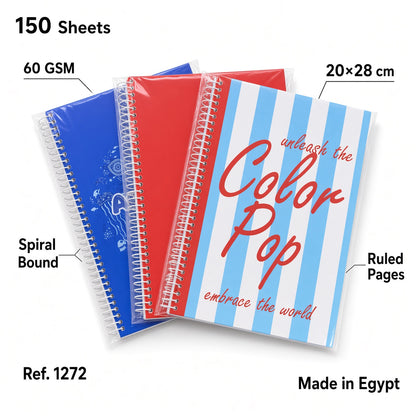 YASSIN Spiral Notebook – 150 Sheets, 60 GSM, 20 × 28 cm, Ruled Pages, Wire Bound, Assorted Designs - 1pcs - No: 1272