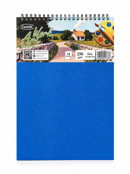YASSIN Work Art Spiral Sketch Book A4 – 21 × 29.7 cm, 15 Sheets, 250 GSM Heavyweight Paper for Watercolor, Acrylic, Gouache, Sketching
