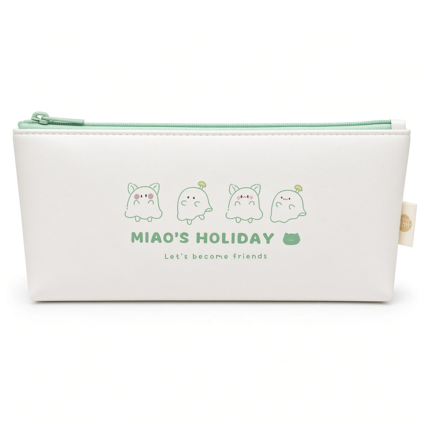 M&G Chenguang Length+ Large Capacity Pencil Case – White “MIAO’S HOLIDAY” Design, Waterproof PU Stationery Pouch - 1pcs - No: APB932F