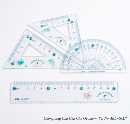 M&G Chenguang Cha Cha Cha Geometrical Set, Fun Measuring Tools, Durable Plastic - 15cm - No:ARL960AP