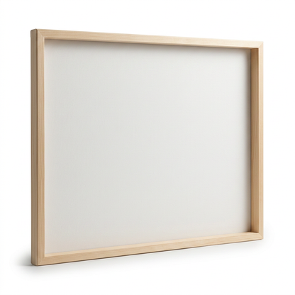 Blank square stretched canvas studio packshot showing frame edge