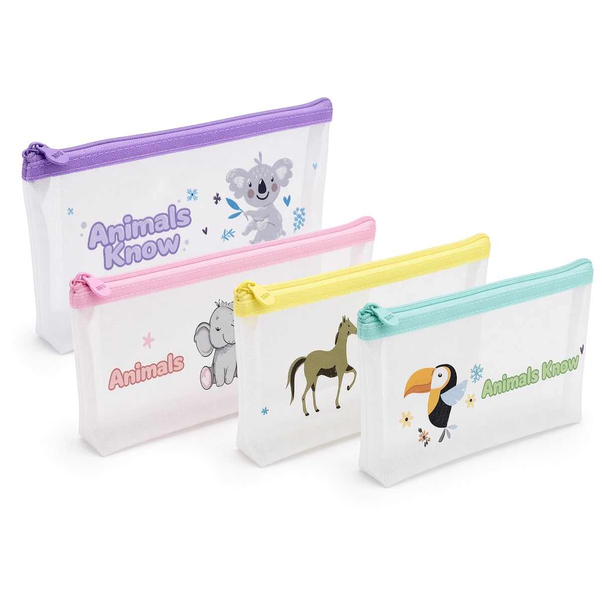 M&G Chenguang Animals Know Mesh Pencil Case – Transparent Zipper Pencil Pouch, 22 × 4.5 × 10 cm - 1pcs – No: APB932CD