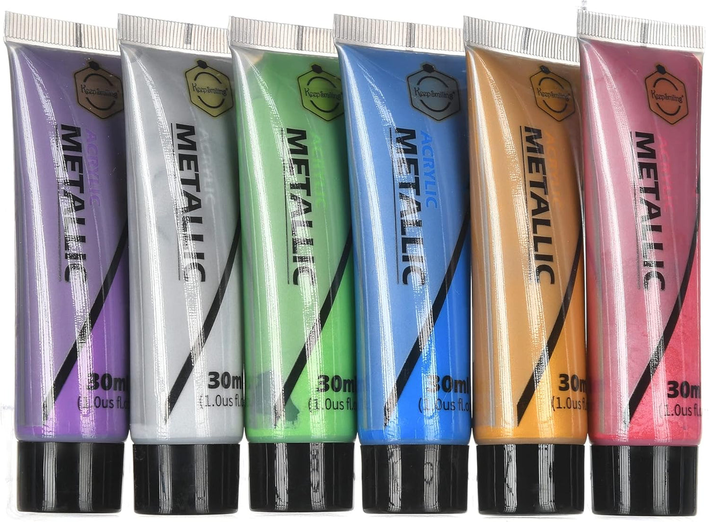 حافظ على ابتسامتك! مجموعة ألوان أكريليك معدنية من 6 قطع، 30 مل - رقم المنتج: B3030-6M