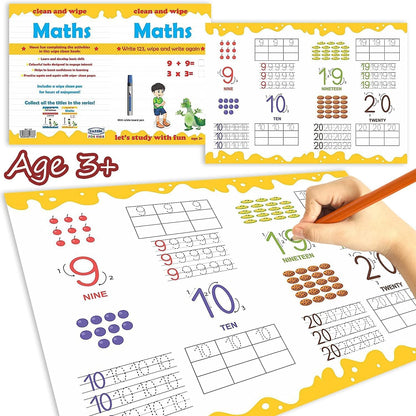 Yassin 123 Maths Learning Booklet for Kids with Whiteboard Pen – Reusable Write-and-Wipe Activity Book – Ages 3+ - No: 1147