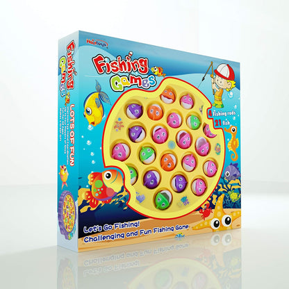 Fishing Game Play Set Includes 21 Fish and 4 Fishing Poles on Rotating Board with Music On/Off Switch for Quiet Play