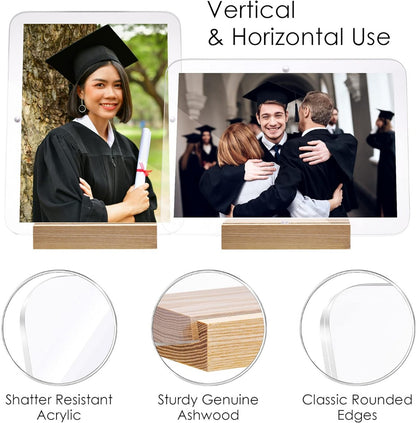 Acrylic Clear Picture Frames with Wood Base .