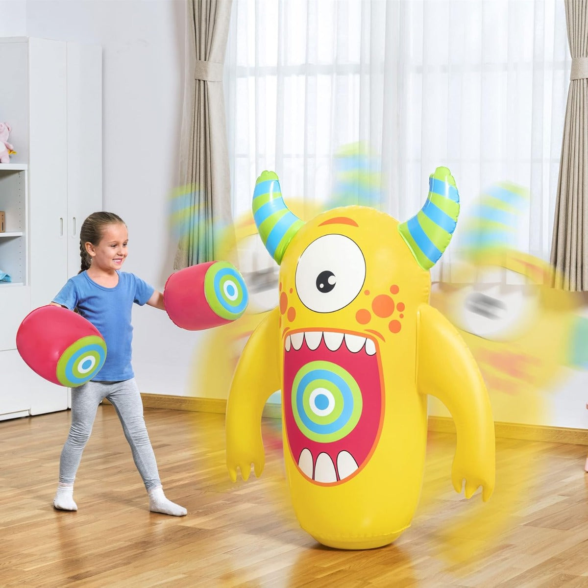 Bestway Kids Inflatable Monster Knockout Bop Bag  with Boxing Gloves 120cm - No:52545