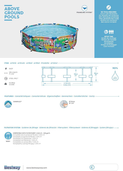 Bestway Colorful Steel Pro Frame Pool 274x66cm, 3221L - No:5612F