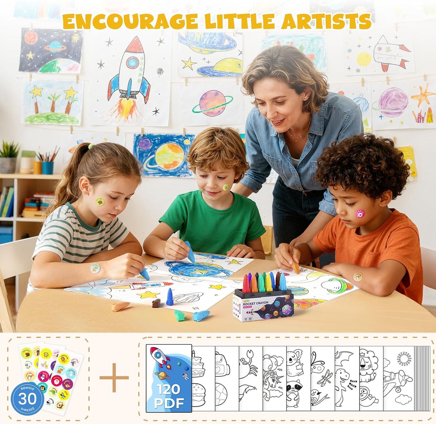 M&G Chenguang 12 Colors Crayons for Toddlers, Non-Toxic Washable Rocket Crayons, – Easy Grip Washable Crayon Set for Kids - No:AGMX4175