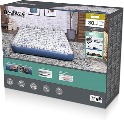 Bestway Tritech Fashion Flock Air Mattress Queen Built-in AC Pump 2.03m x 1.52m x 30cm - No:67836