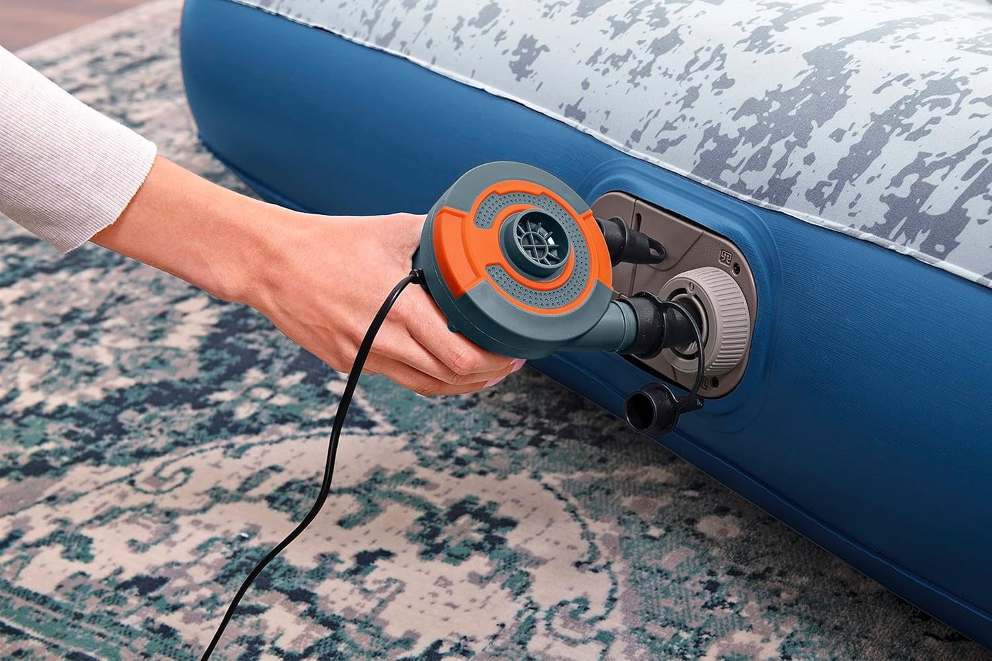 Bestway Tritech Fashion Flock Air Mattress Queen Built-in AC Pump 2.03m x 1.52m x 30cm - No:67836