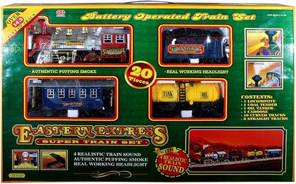 Battery Operated Electric Railway Train Set with Lights and Realistic Sound - 20pcs - No:2225