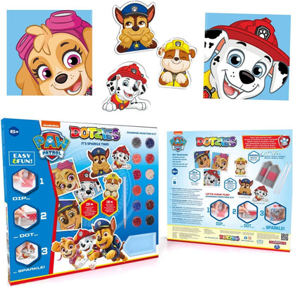 DIAMOND DOTZ 5D Diamond Painting Set Paw Patrol with 6 Designs: 3 Pictures 15 x 15 cm, 3 Stickers - No:DTZ10.008