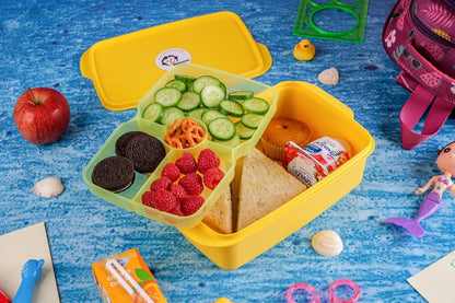 علبة غداء على شكل موز، سعة 1.5 لتر، طبقتان مع فواصل (أصفر)