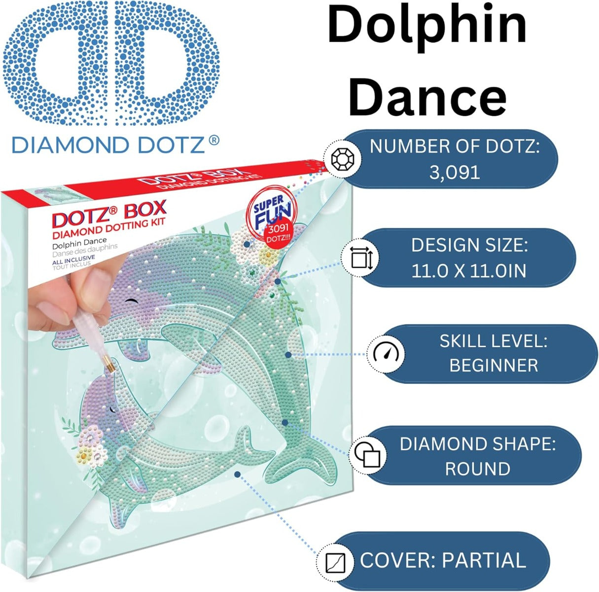 مجموعة أحجار الماس "رقصة الدولفين" - حفر جزئي، أحجار دائرية، مجموعات الرسم بالماس، مجموعات فن الماس - رقم: DBX059