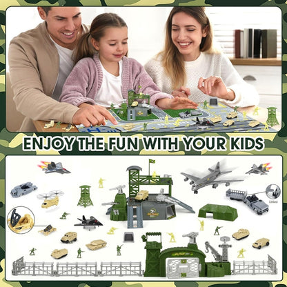 Army Series Military Base Set with Vehicles, Accessories, and Play Map for Kids - No:881