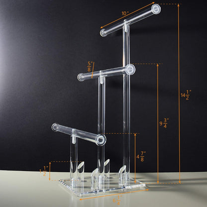 حامل عرض أكريليك ثلاثي الطبقات مع حامل حلقات.