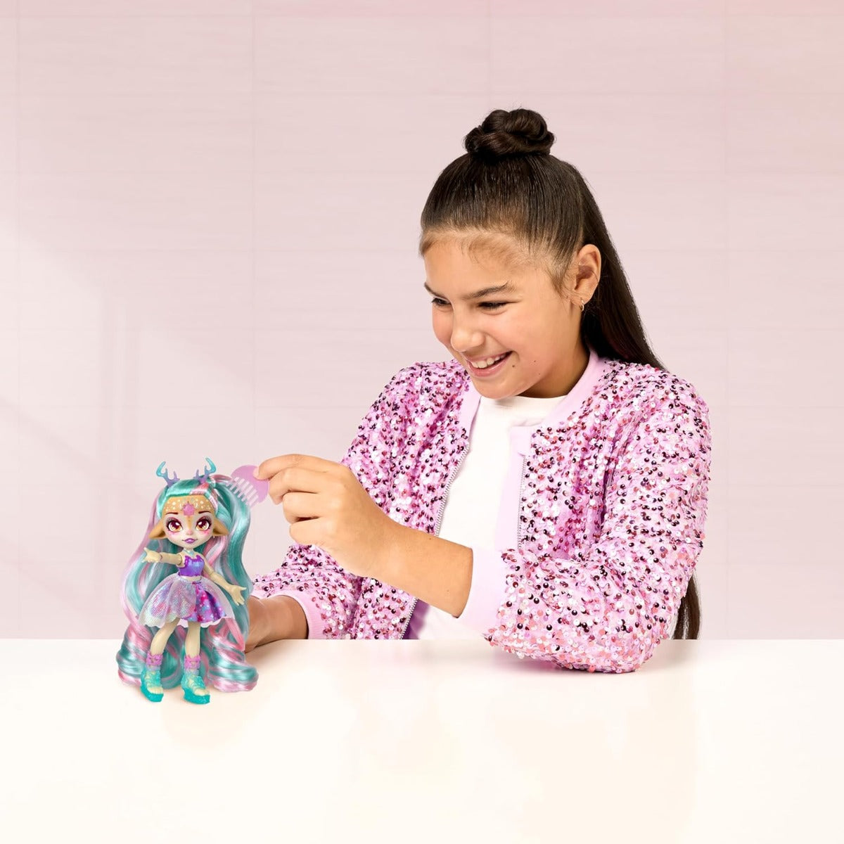 Magic Mixies Pixlings Deluxe Pack, Shimmer Reveal Galaxy Deerlee the Deer Hair Doll - No:14998