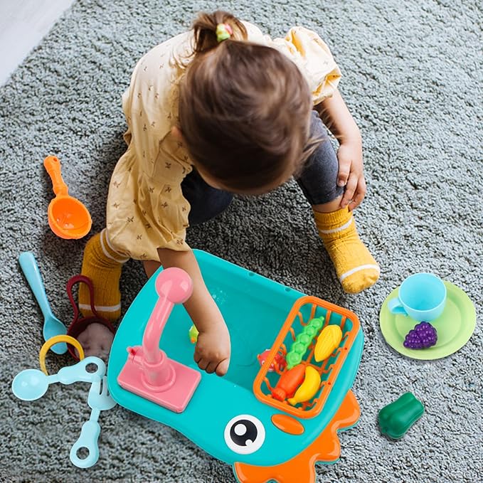 طقم حوض مطبخ بتصميم ديناصورات مع تدفق مياه أوتوماتيكي - قطعة واحدة - رقم: 6069