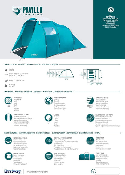 Bestway Pavillo Family Dome X4 Tent 400 x 255 x 180cm - No:68092