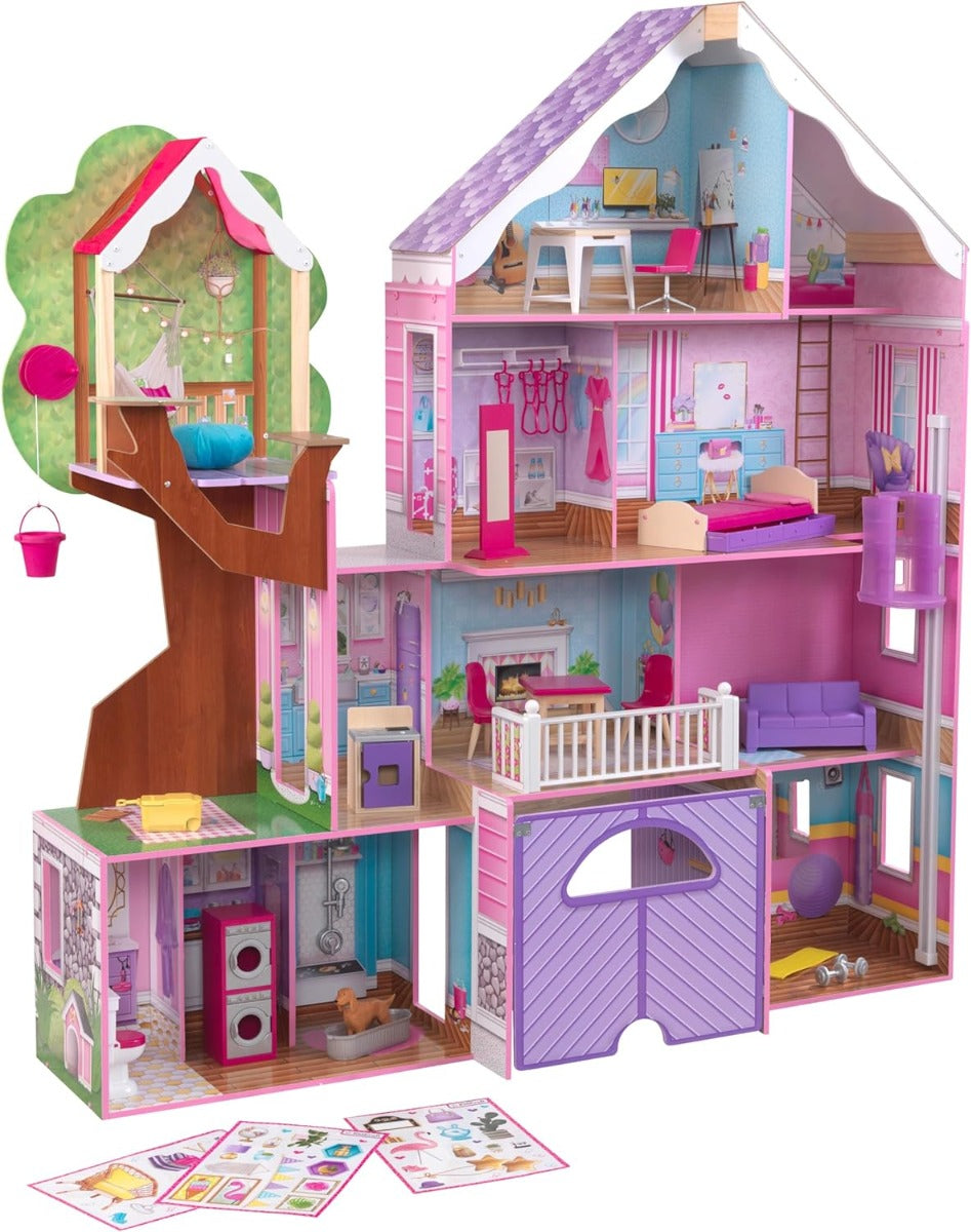 KidKraft Treehouse Retreat Mansion Dolls house with EZ Kraft Assembly with 26 Accessories - No:10108
