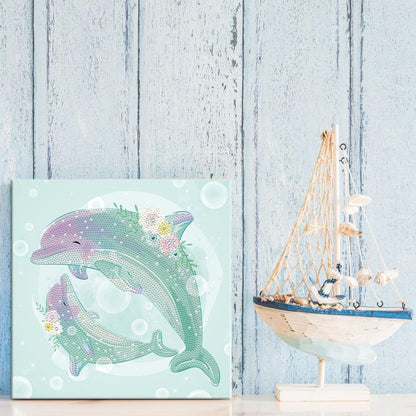 مجموعة أحجار الماس "رقصة الدولفين" - حفر جزئي، أحجار دائرية، مجموعات الرسم بالماس، مجموعات فن الماس - رقم: DBX059