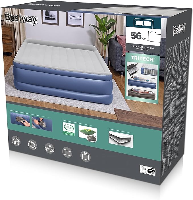 Bestway Double inflatable mattress 203x193x56 cm, with integrated pump - No:67692