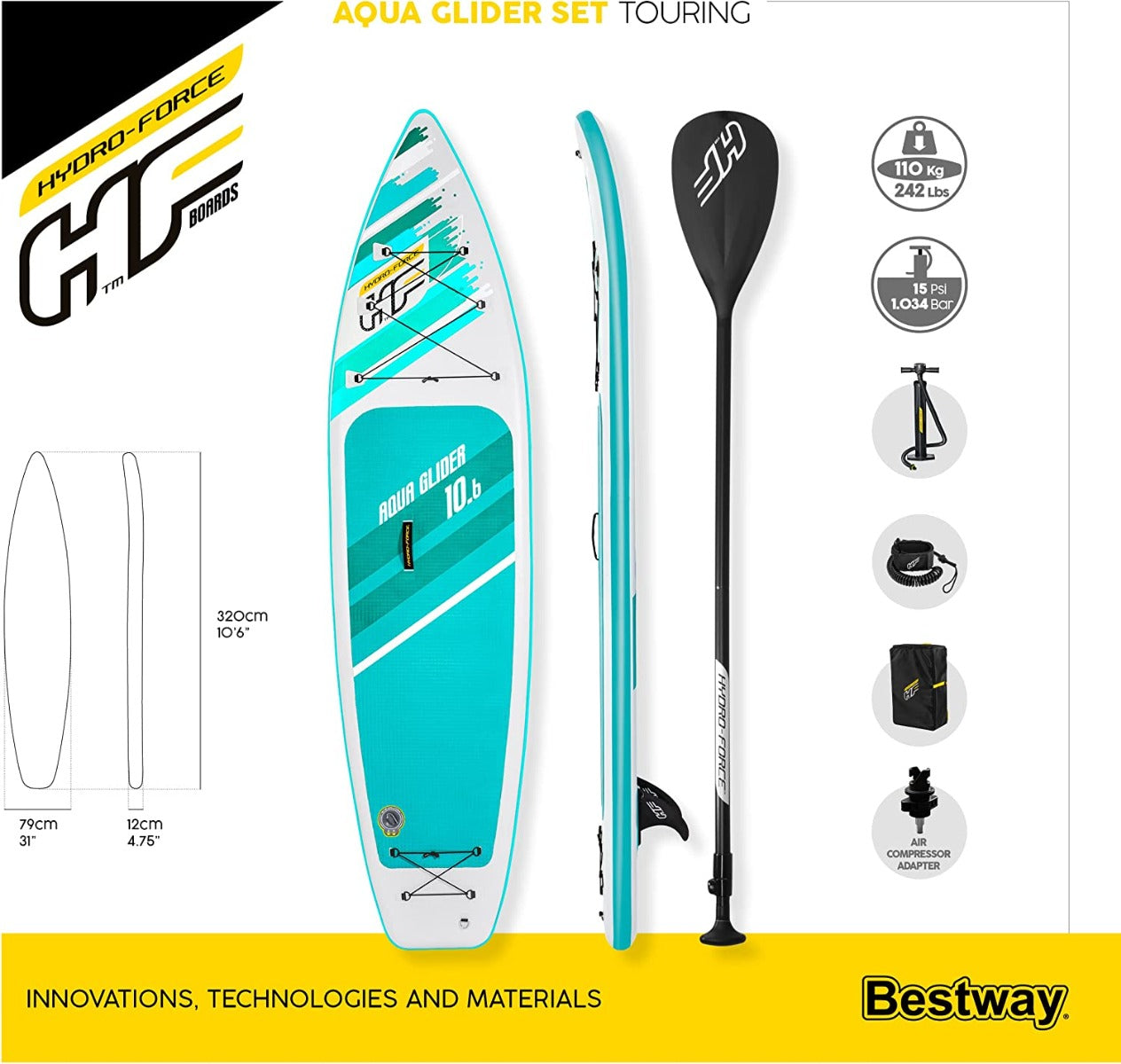 Bestway Aqua Glider TravelTech Set Inflatable Surfboard 320*79*12cm - No:65347