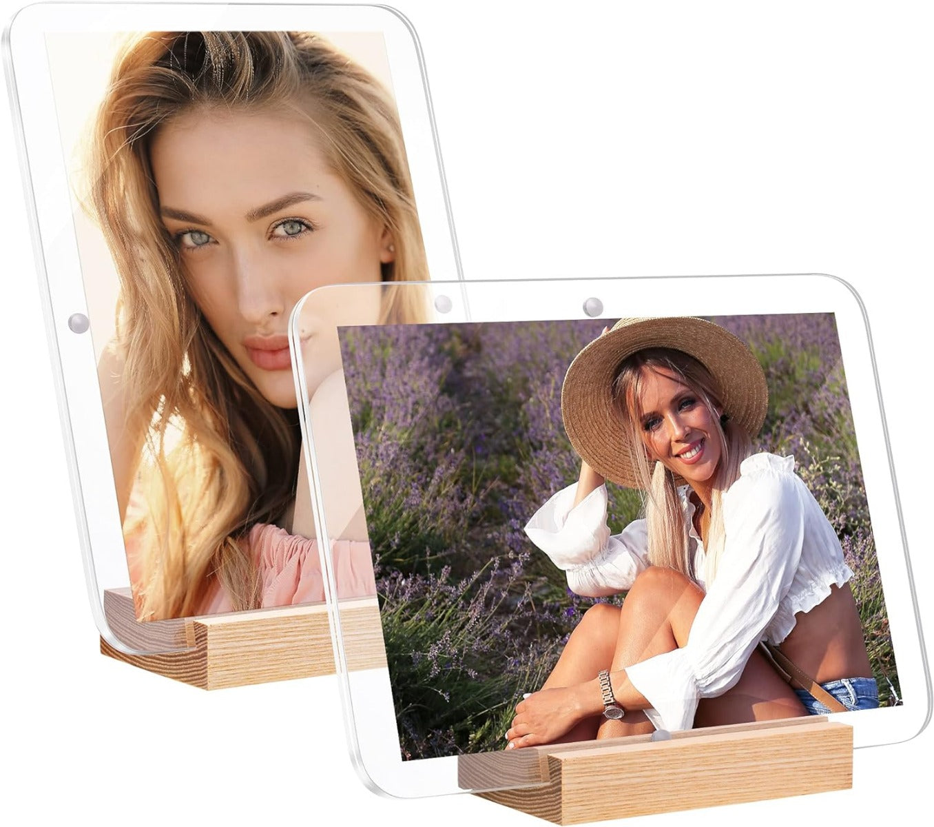 Acrylic Clear Picture Frames with Wood Base .