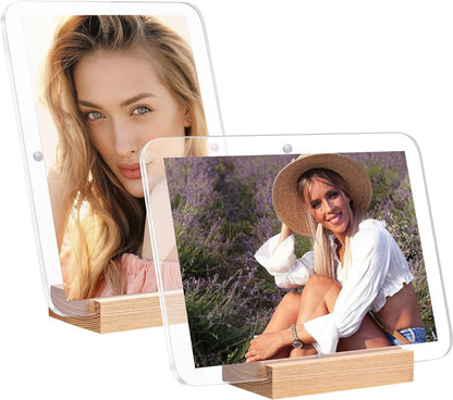 Acrylic Clear Picture Frames with Wood Base .