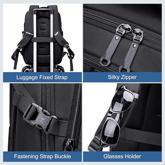 حقيبة ظهر جولدن وولف للجنسين، سعة 19 لترًا، مضادة للسرقة، تفتح بزاوية 180 درجة، تتسع لجهاز كمبيوتر محمول حتى 15.6 بوصة - رقم المنتج: GB0444 