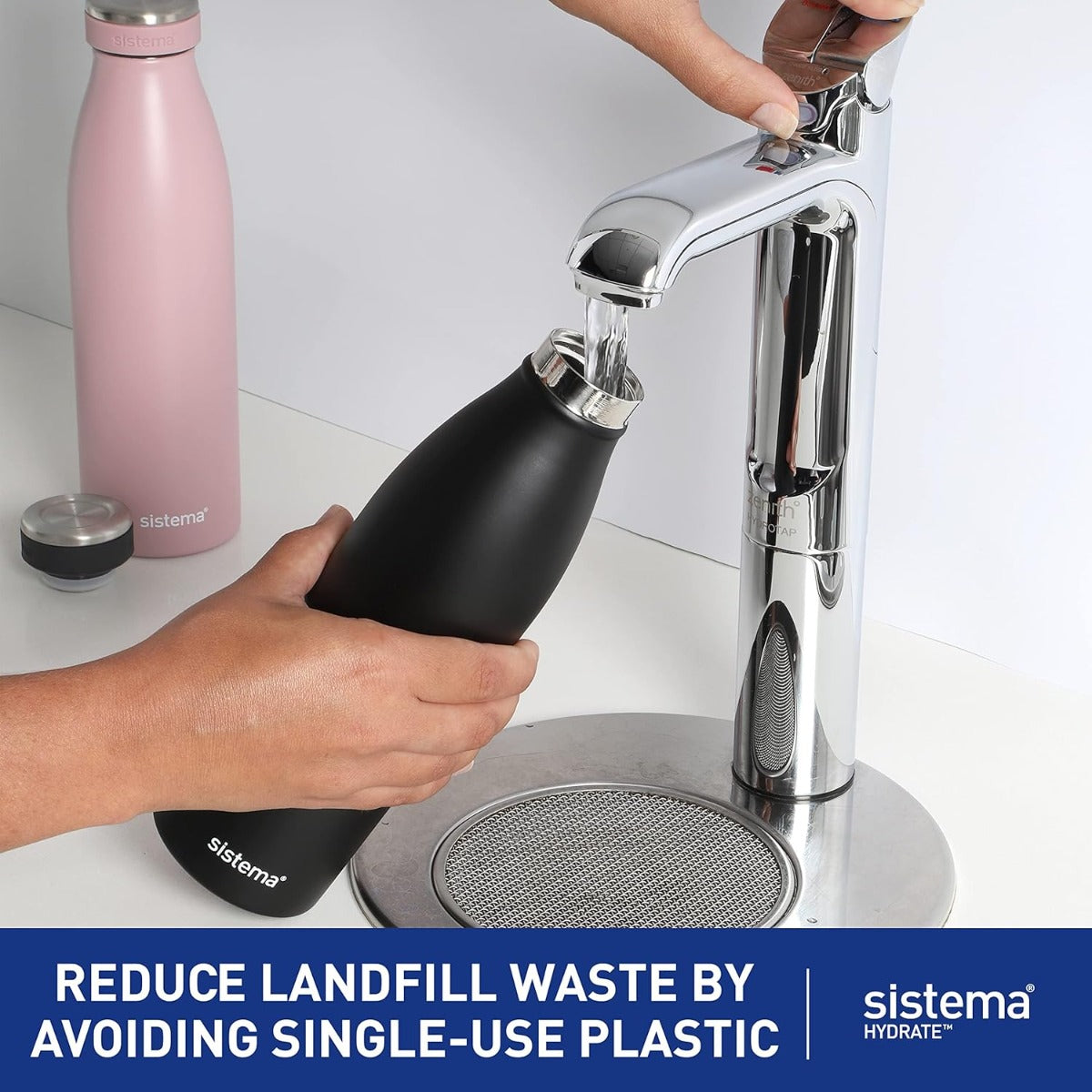 Sistema Hydrate Stainless Steel Water Bottle 500 ml Leak-Proof Reusable BPA & Phthalate Free - No:00550 - Assorted Color