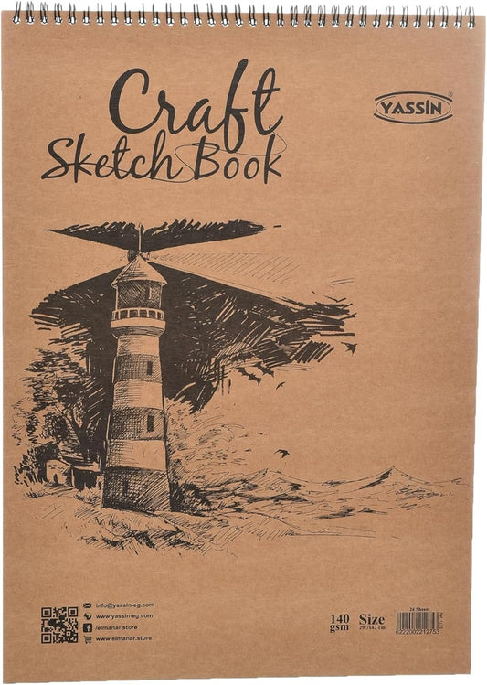 Yassin Craft Sketchbook, 24 Sheets 27x42cm Wire-Bound 140gsm for Art Projects