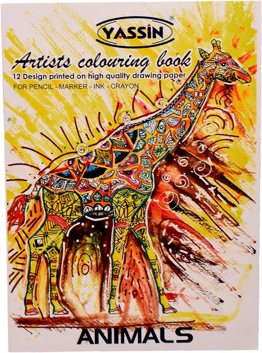 Yassin. Animals Artistic Colouring Book With 12 Designs Printed On High Quality - NO: 1136