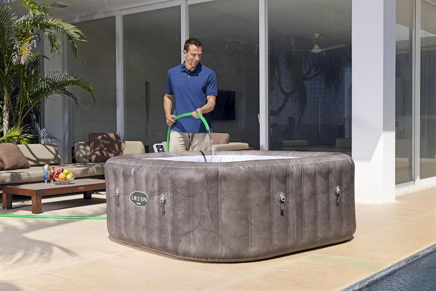 حوض استحمام ساخن قابل للنفخ من بيست واي لاي-زي-سبا روم، موفر للطاقة، مزود بنظام نفاث ذكي، أبعاده 180 سم × 180 سم × 71 سم، مع تحكم عبر تطبيق، يتسع لـ 4-6 أشخاص - رقم المنتج: 6001K