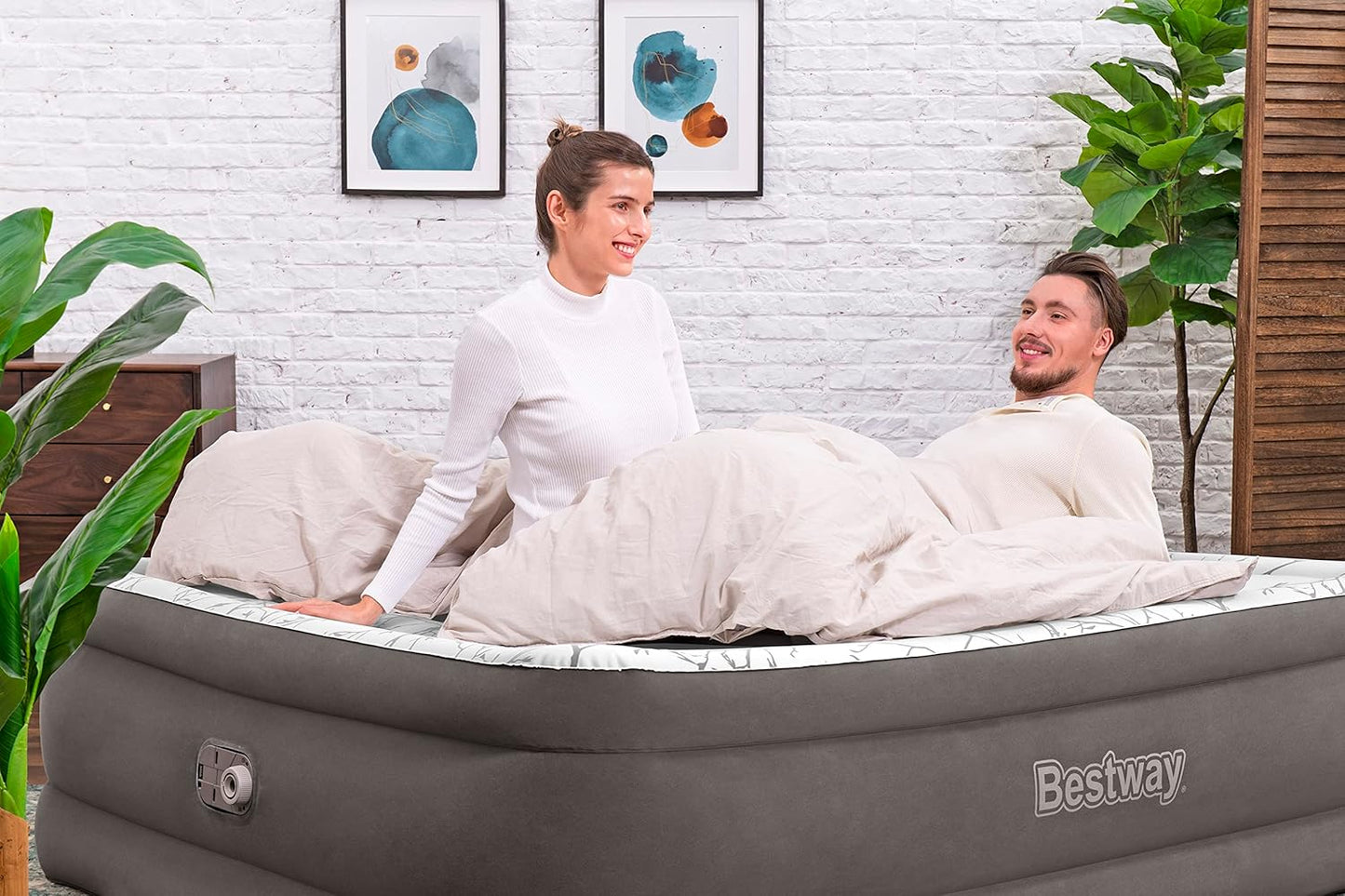 Bestway Tritech Fashion Flock Air Mattress Queen Built-in AC Pump 2.03m x 1.52m x 56cm - No:6713E