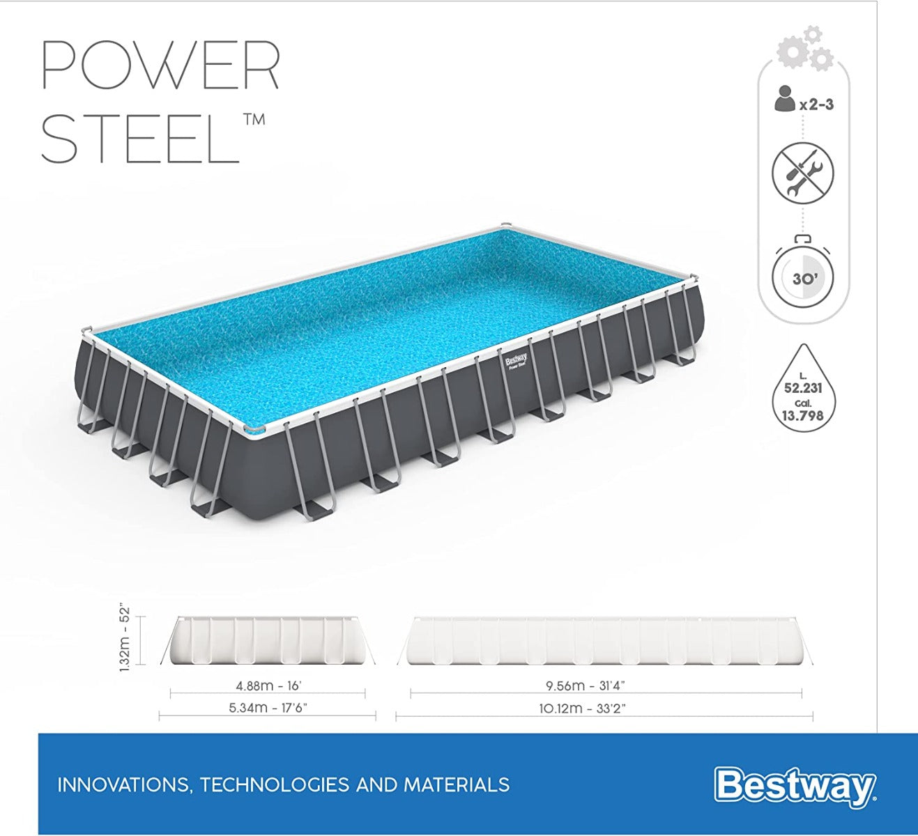 Bestway Power Steel pool 9.56m x 4.88m x 1.32m Rectangular Pool Set - No:56623