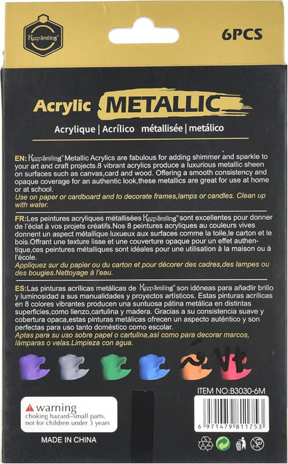 حافظ على ابتسامتك! مجموعة ألوان أكريليك معدنية من 6 قطع، 30 مل - رقم المنتج: B3030-6M