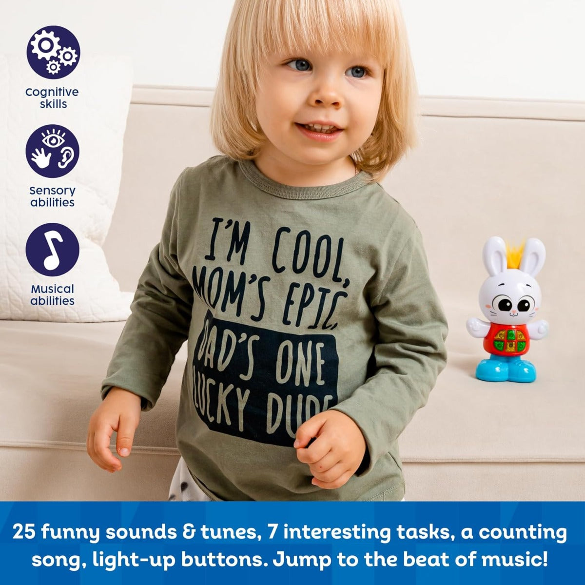 لعبة أرنب نطاط للأطفال من كيدز هيتس، طولها 15 سم، مناسبة للأطفال من عمر سنتين فما فوق.