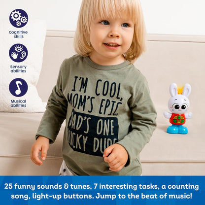 لعبة أرنب نطاط للأطفال من كيدز هيتس، طولها 15 سم، مناسبة للأطفال من عمر سنتين فما فوق.