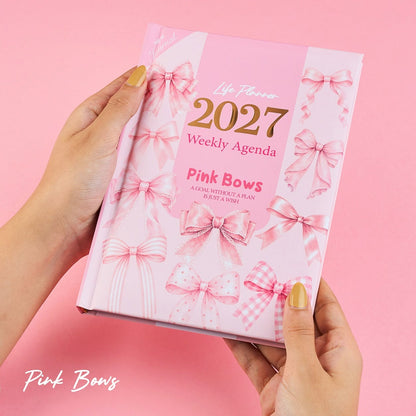 Mofakera Pink Bows Weekly Box 2027 – A5 Weekly Planner & 7-Piece Stationery Gift Set - Pink - ( Agenda )