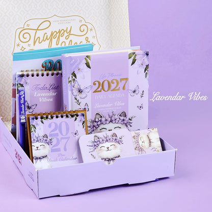 Mofakera Lavendar Vibes 2027 Year Gift Box – Luxury A5 Daily Planner & 10-Piece Stationery Gift Set - Purple ( Agenda )